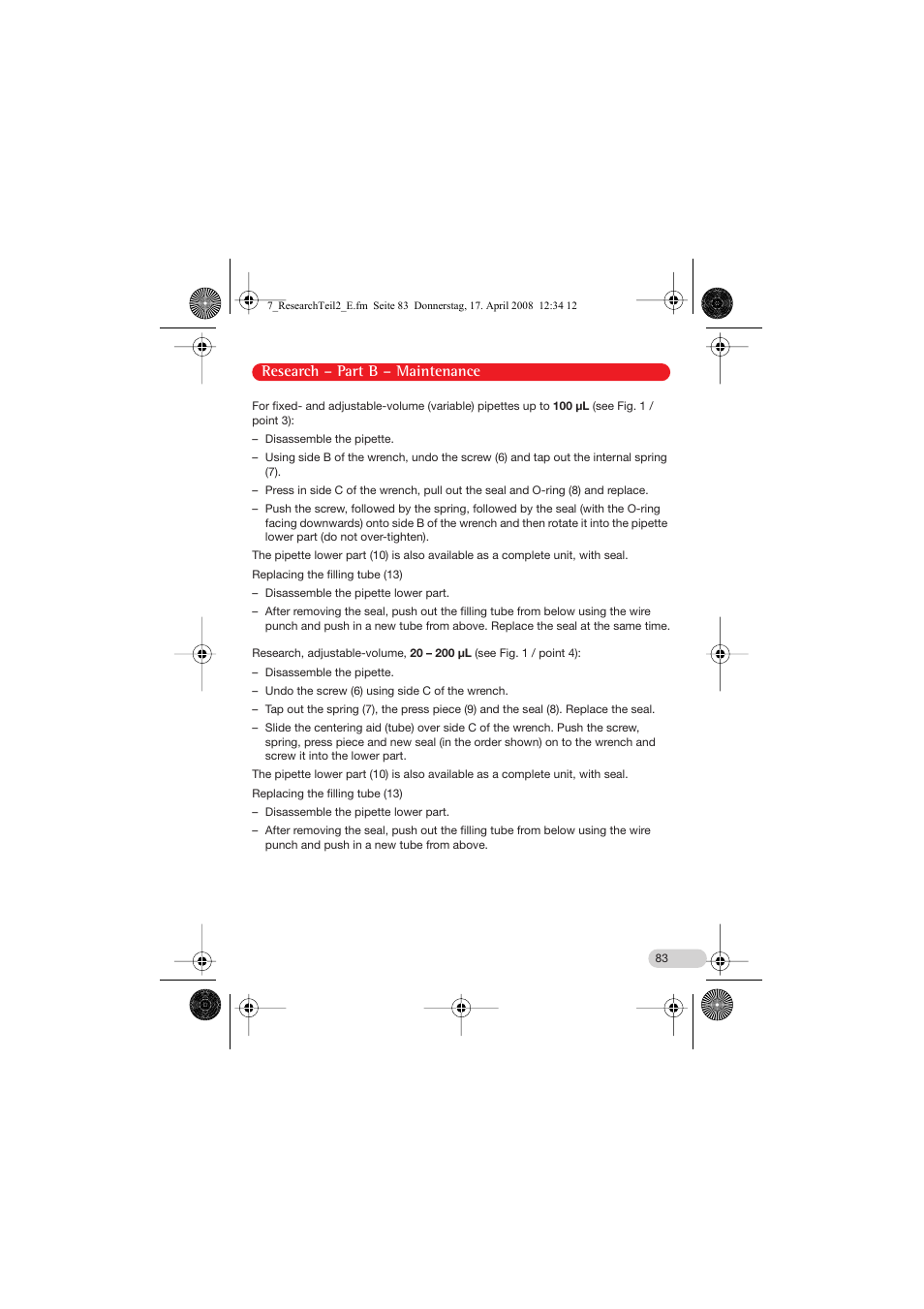 Research – part b – maintenance | Eppendorf Research Family - fix, variable, multi User Manual | Page 23 / 42