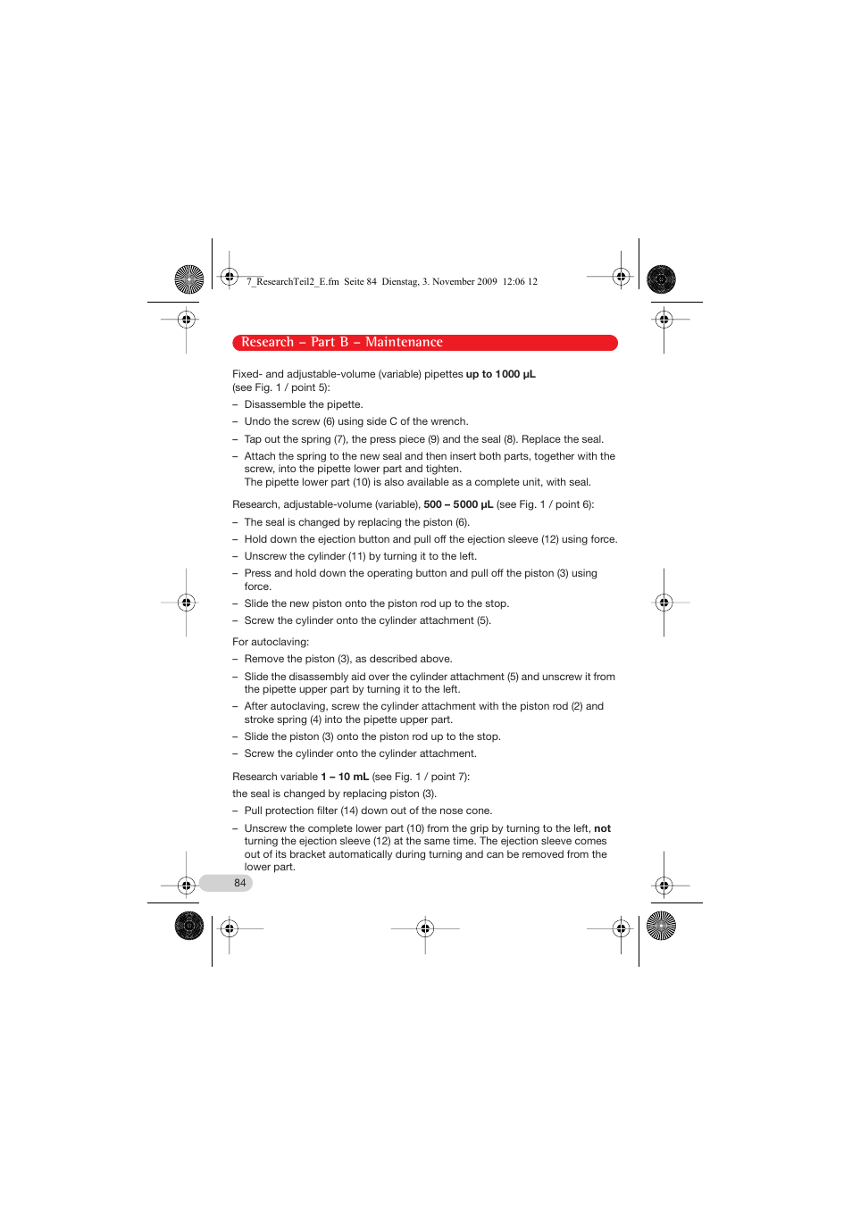Research – part b – maintenance | Eppendorf Research Family - fix, variable, multi User Manual | Page 24 / 42