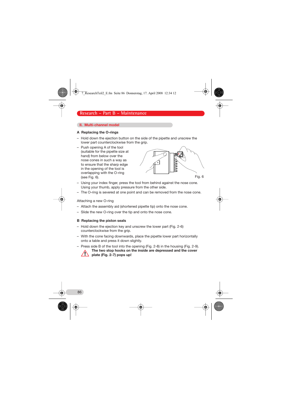 Ii. multi-channel model, Research – part b – maintenance | Eppendorf Research Family - fix, variable, multi User Manual | Page 26 / 42