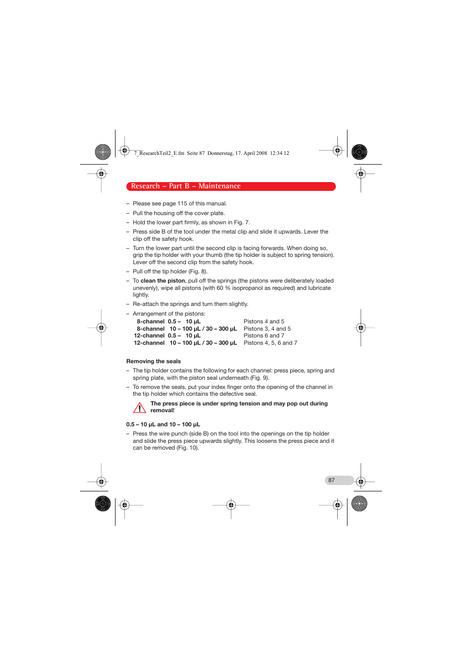 Research – part b – maintenance | Eppendorf Research Family - fix, variable, multi User Manual | Page 27 / 42