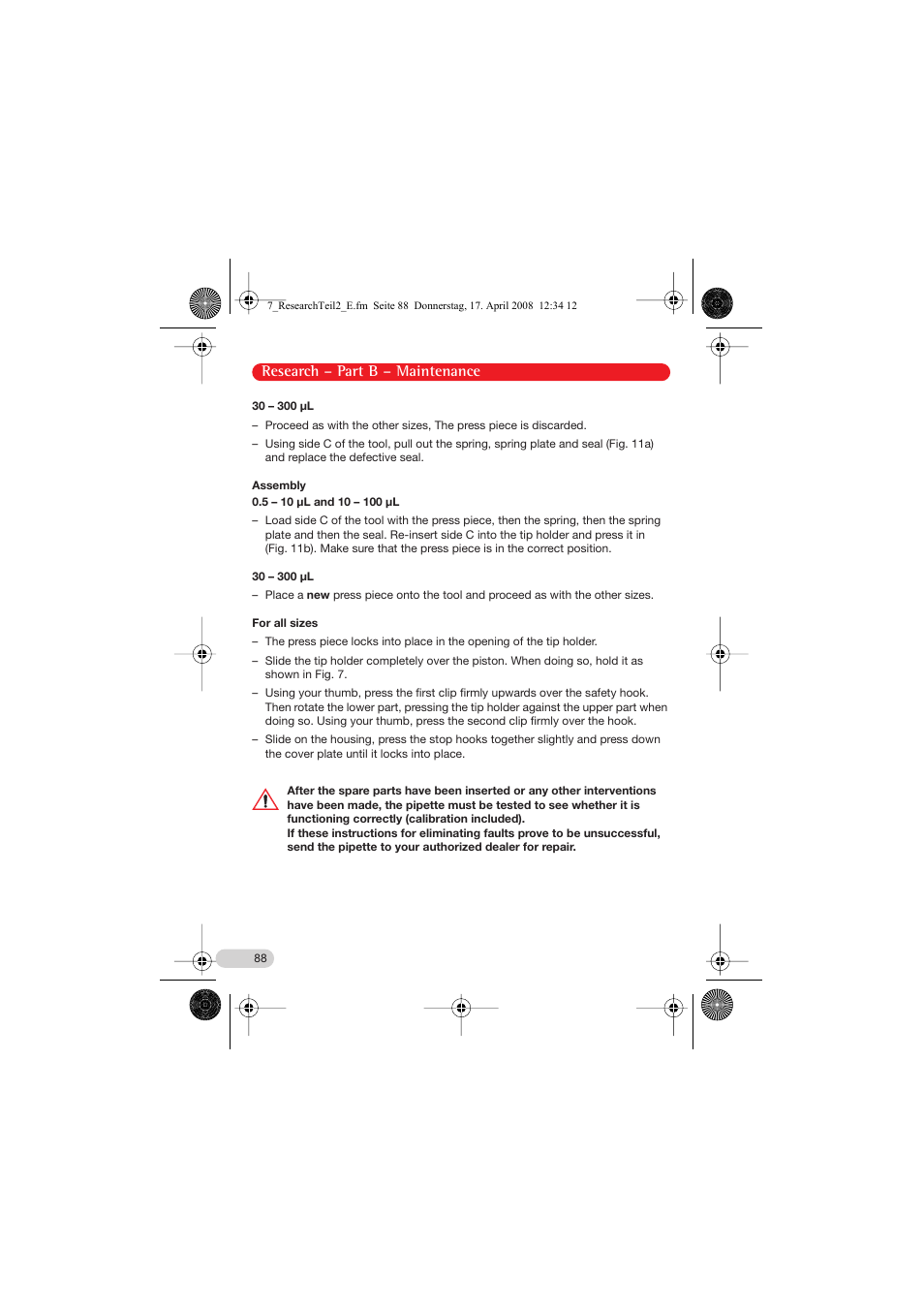 Research – part b – maintenance | Eppendorf Research Family - fix, variable, multi User Manual | Page 28 / 42