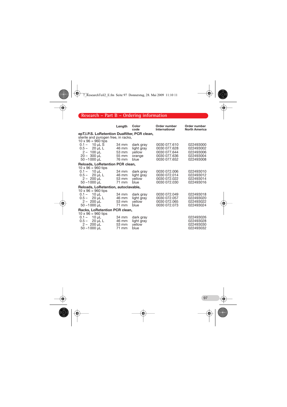 Research – part b – ordering information | Eppendorf Research Family - fix, variable, multi User Manual | Page 37 / 42