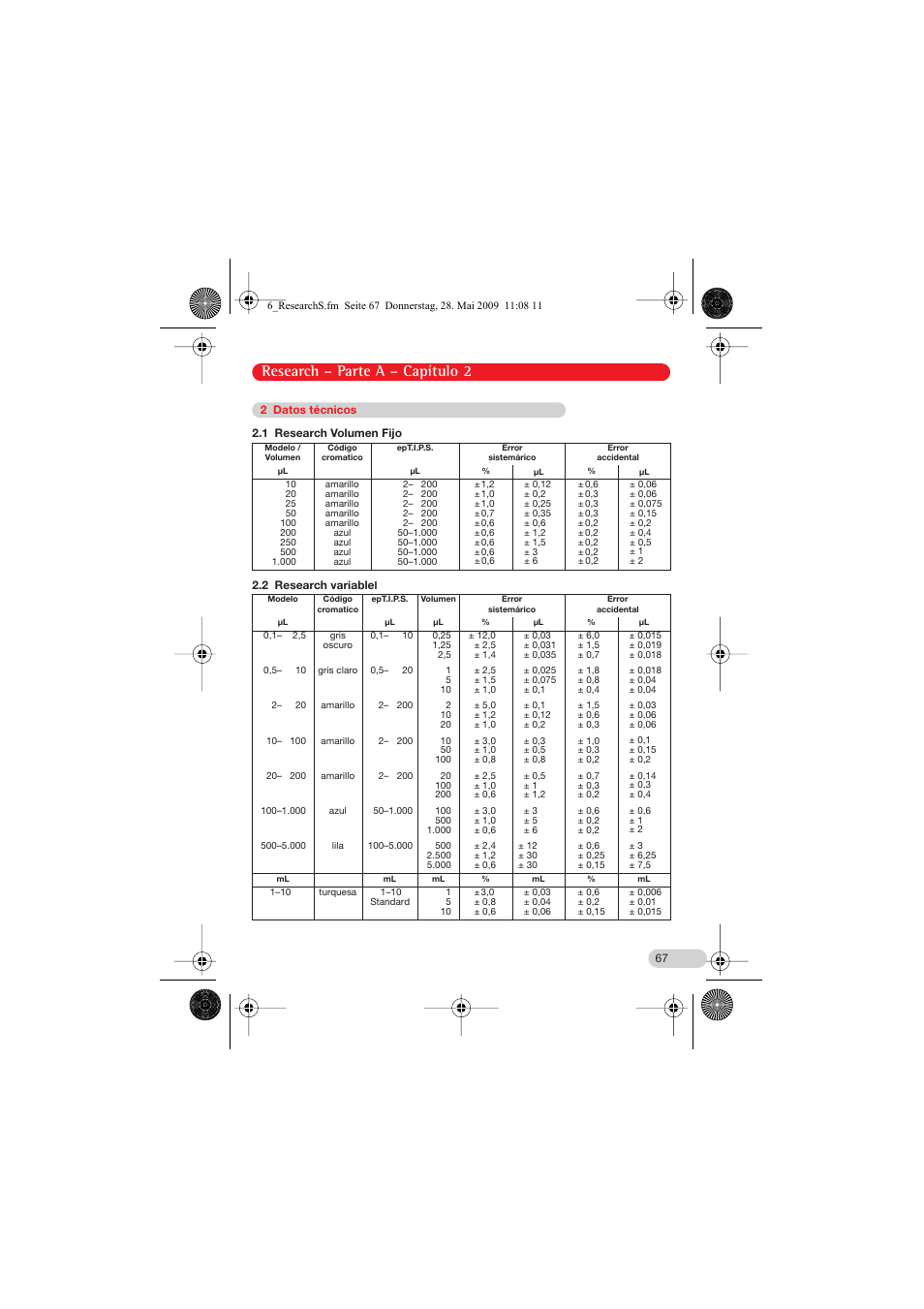 2 datos técnicos, Research – parte a – capítulo 2 | Eppendorf Research Family - fix, variable, multi User Manual | Page 7 / 42