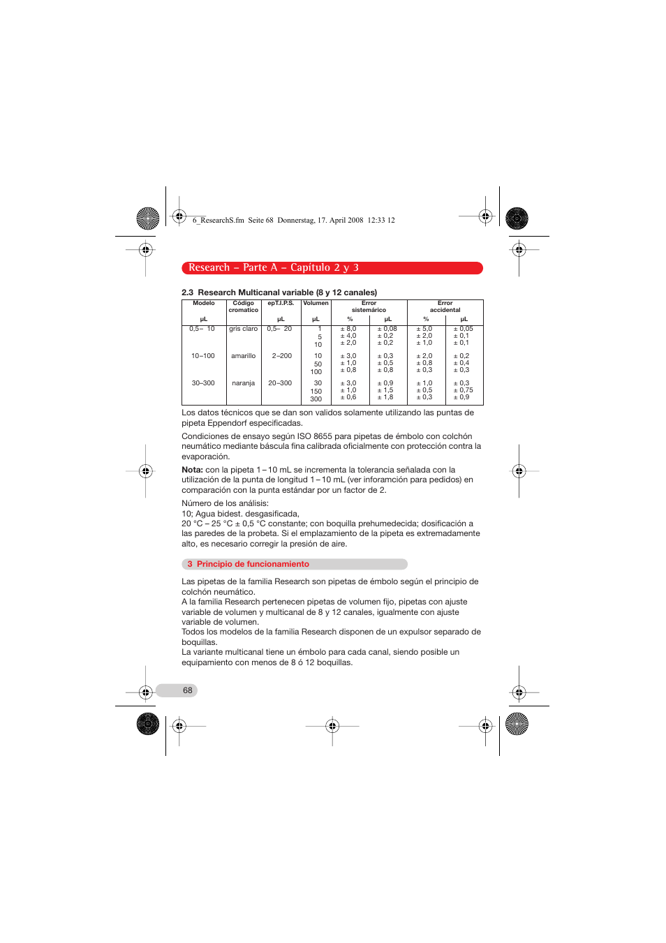 3 principio de funcionamiento, Research – parte a – capítulo 2 y 3 | Eppendorf Research Family - fix, variable, multi User Manual | Page 8 / 42