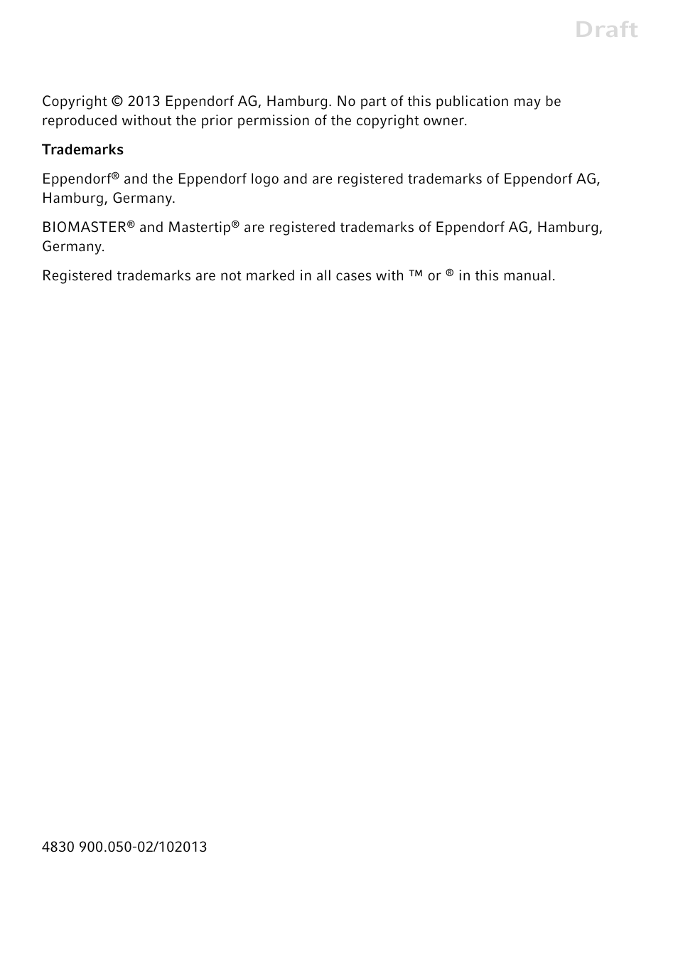 Draft | Eppendorf Biomaster 4830 User Manual | Page 2 / 14