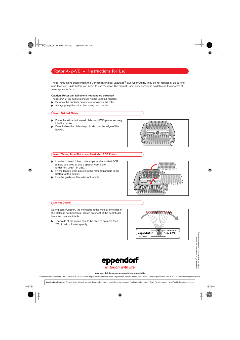 Eppendorf Rotor A-2-VC User Manual | 1 page