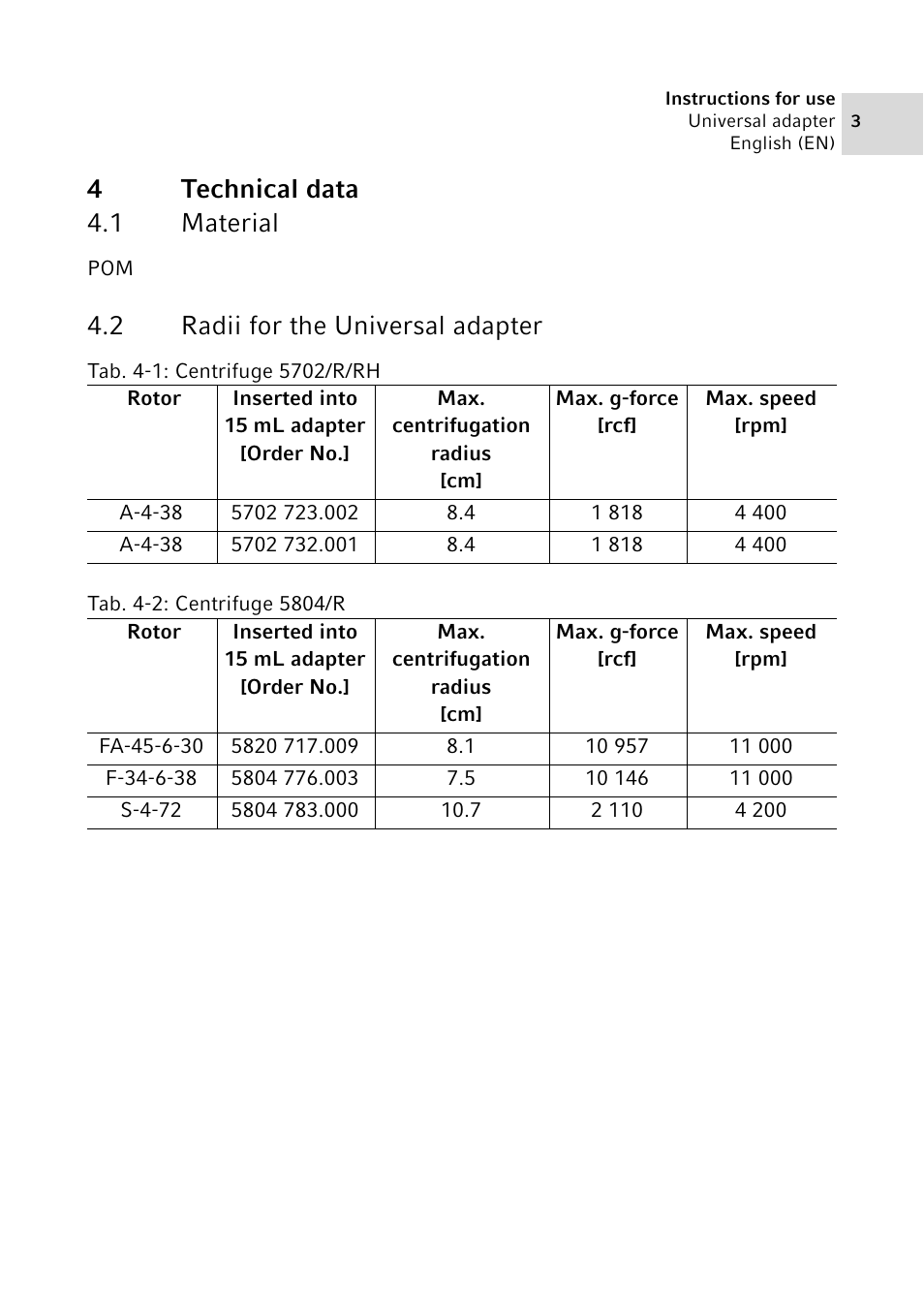 4 technical data, 1 material, 2 radii for the universal adapter | 4technical data 4.1 material | Eppendorf Universal Adapter for centrifugation User Manual | Page 3 / 4