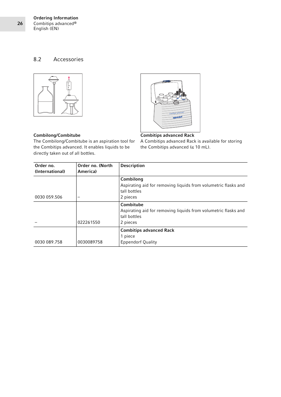2 accessories, Accessories | Eppendorf Combitips advanced User Manual | Page 26 / 29
