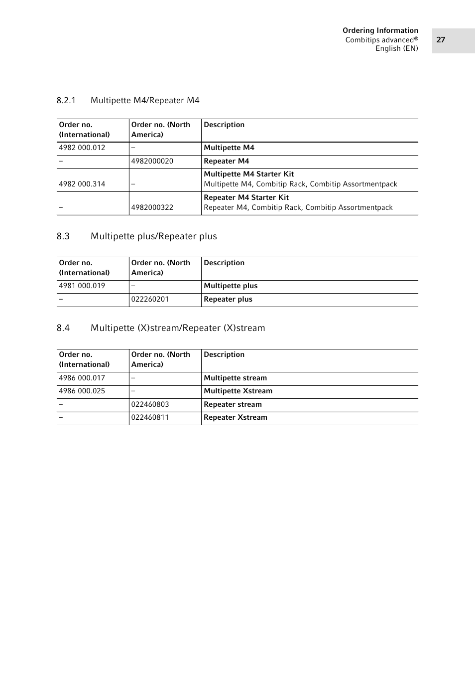 1 multipette m4/repeater m4, 3 multipette plus/repeater plus, 4 multipette (x)stream/repeater (x)stream | Multipette plus/repeater plus, Multipette (x)stream/repeater (x)stream | Eppendorf Combitips advanced User Manual | Page 27 / 29