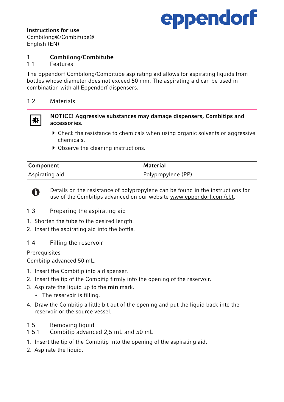 Eppendorf Combitube User Manual | 2 pages