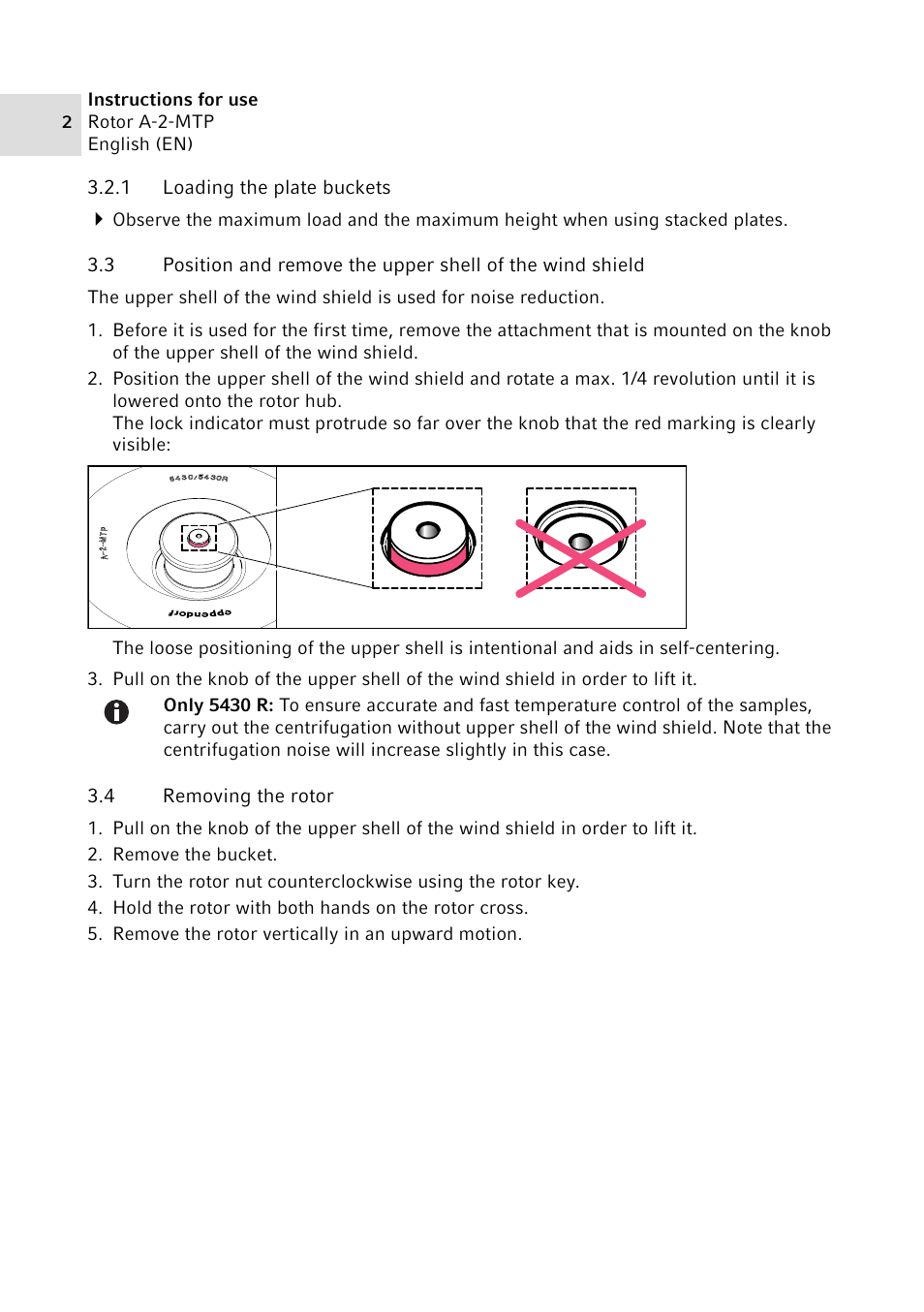 1 loading the plate buckets, 4 removing the rotor | Eppendorf Rotor A-2-MTP of Centrifuge 5430 User Manual | Page 2 / 3