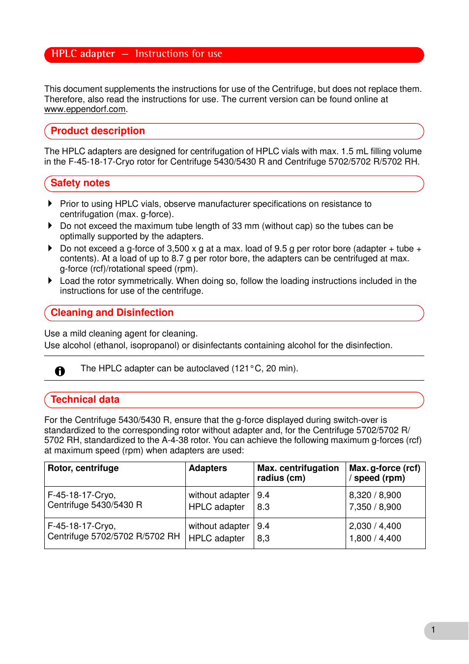 Eppendorf HPLC adapter User Manual | 2 pages