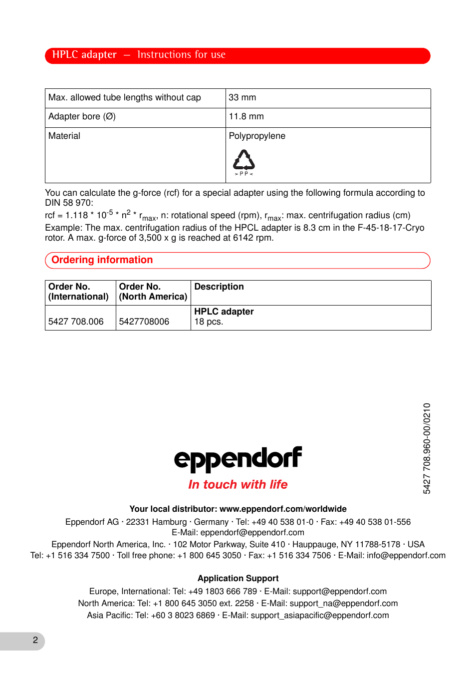 Hplc adapter — instructions for use | Eppendorf HPLC adapter User Manual | Page 2 / 2