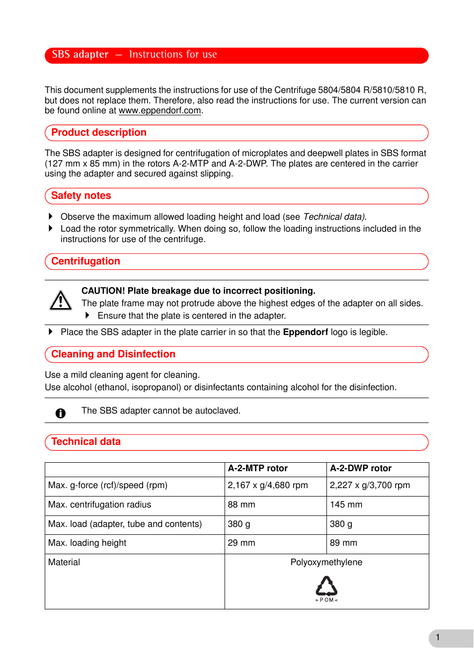Eppendorf SBS adapter User Manual | 2 pages