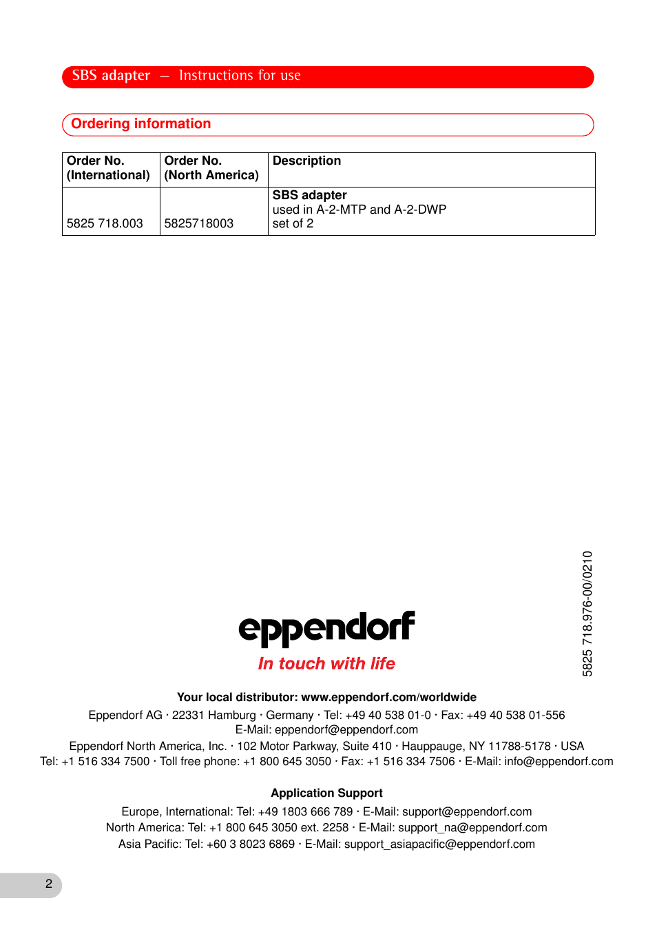 Sbs adapter — instructions for use | Eppendorf SBS adapter User Manual | Page 2 / 2