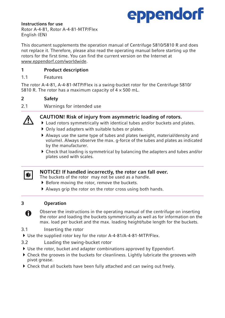 Eppendorf A-4-81-MTP/Flex Rotor User Manual | 2 pages