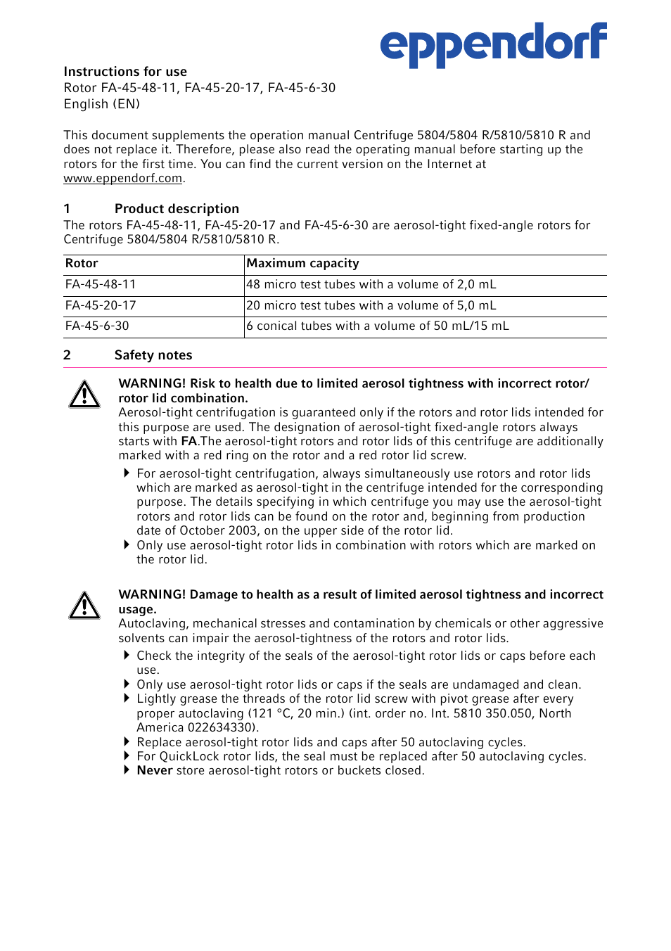 Eppendorf FA-45-6-30 User Manual | 4 pages