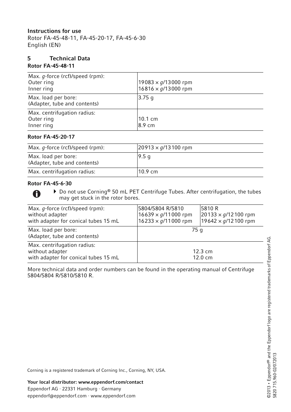 5 technical data | Eppendorf FA-45-6-30 User Manual | Page 4 / 4