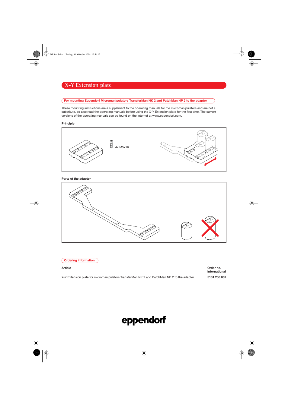 Eppendorf X-Y Extension Plate User Manual | 2 pages