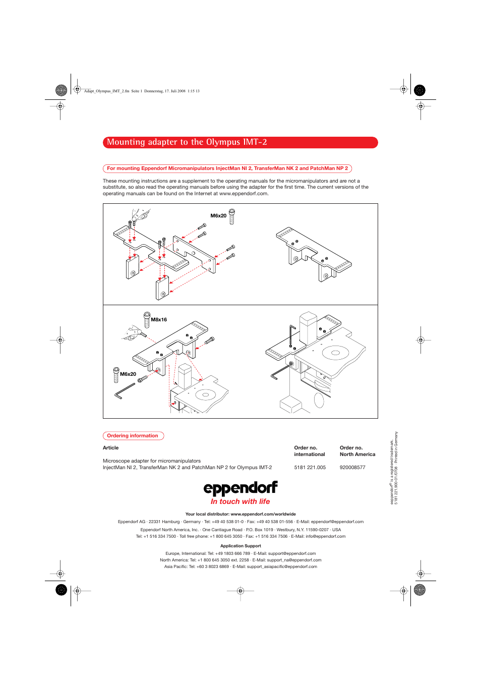 Eppendorf Olympus IMT-2 User Manual | 1 page