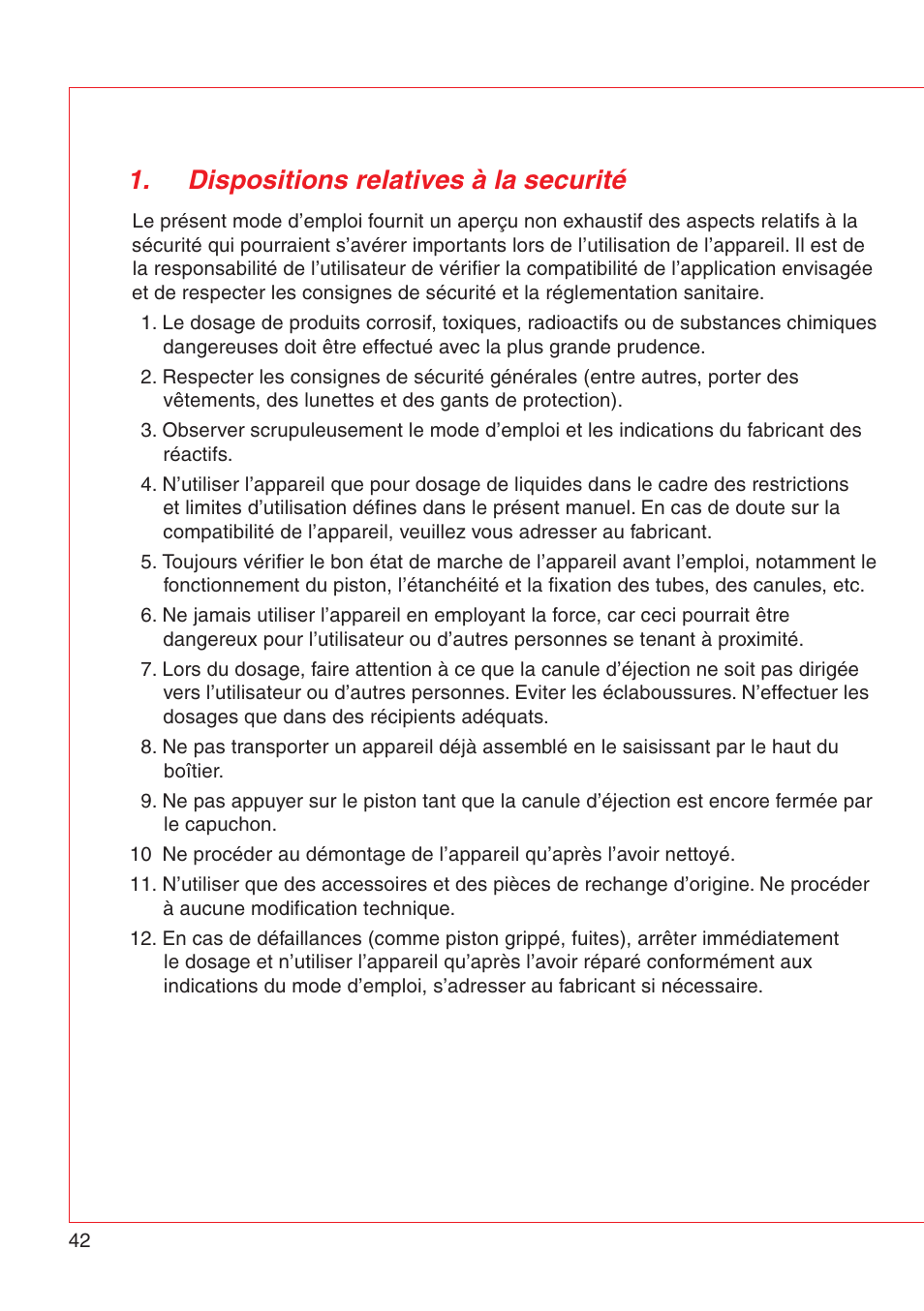 Dispositions relatives à la securité | Eppendorf Varispenser 4962 User Manual | Page 48 / 110