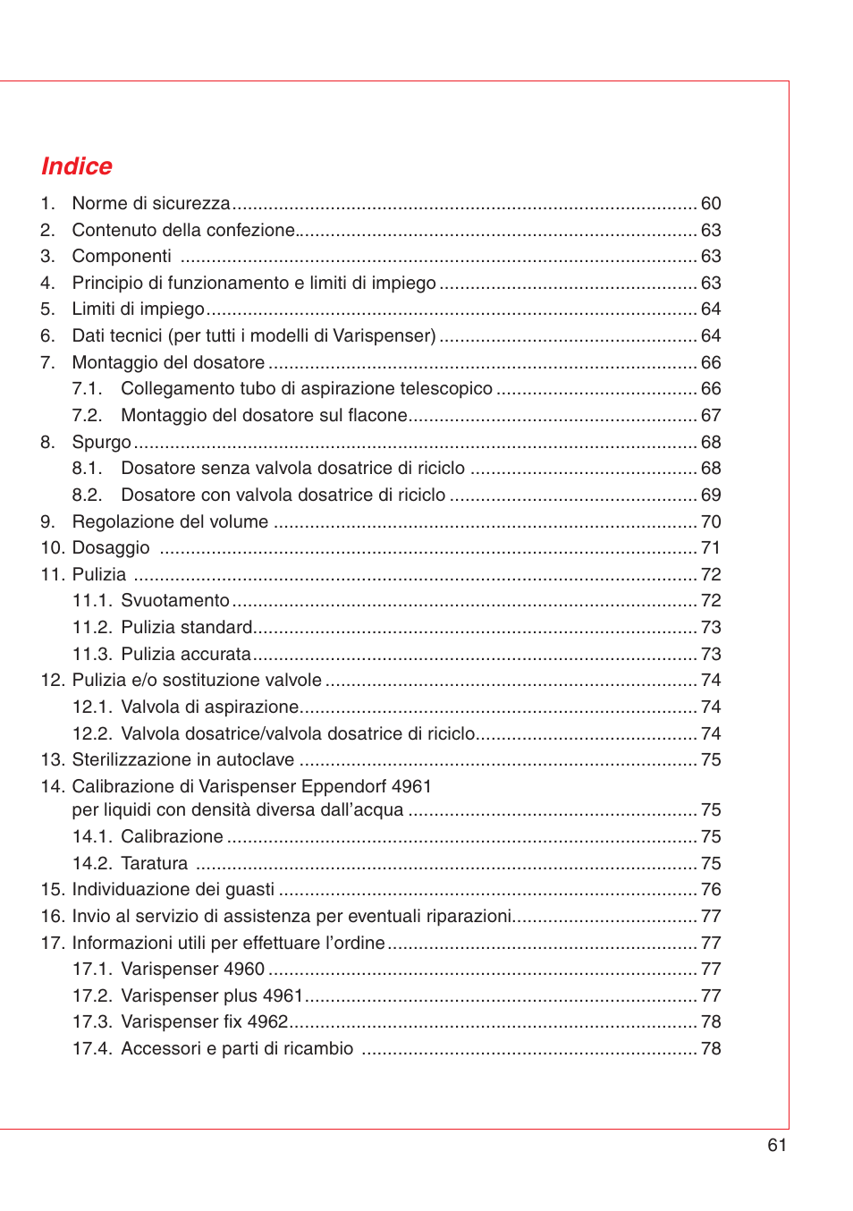 Indice | Eppendorf Varispenser 4962 User Manual | Page 67 / 110