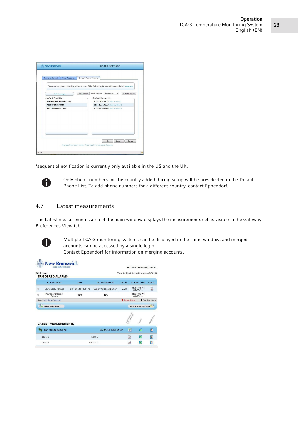 7 latest measurements, Latest measurements | Eppendorf TCA-3 Temperature Monitoring System User Manual | Page 23 / 50