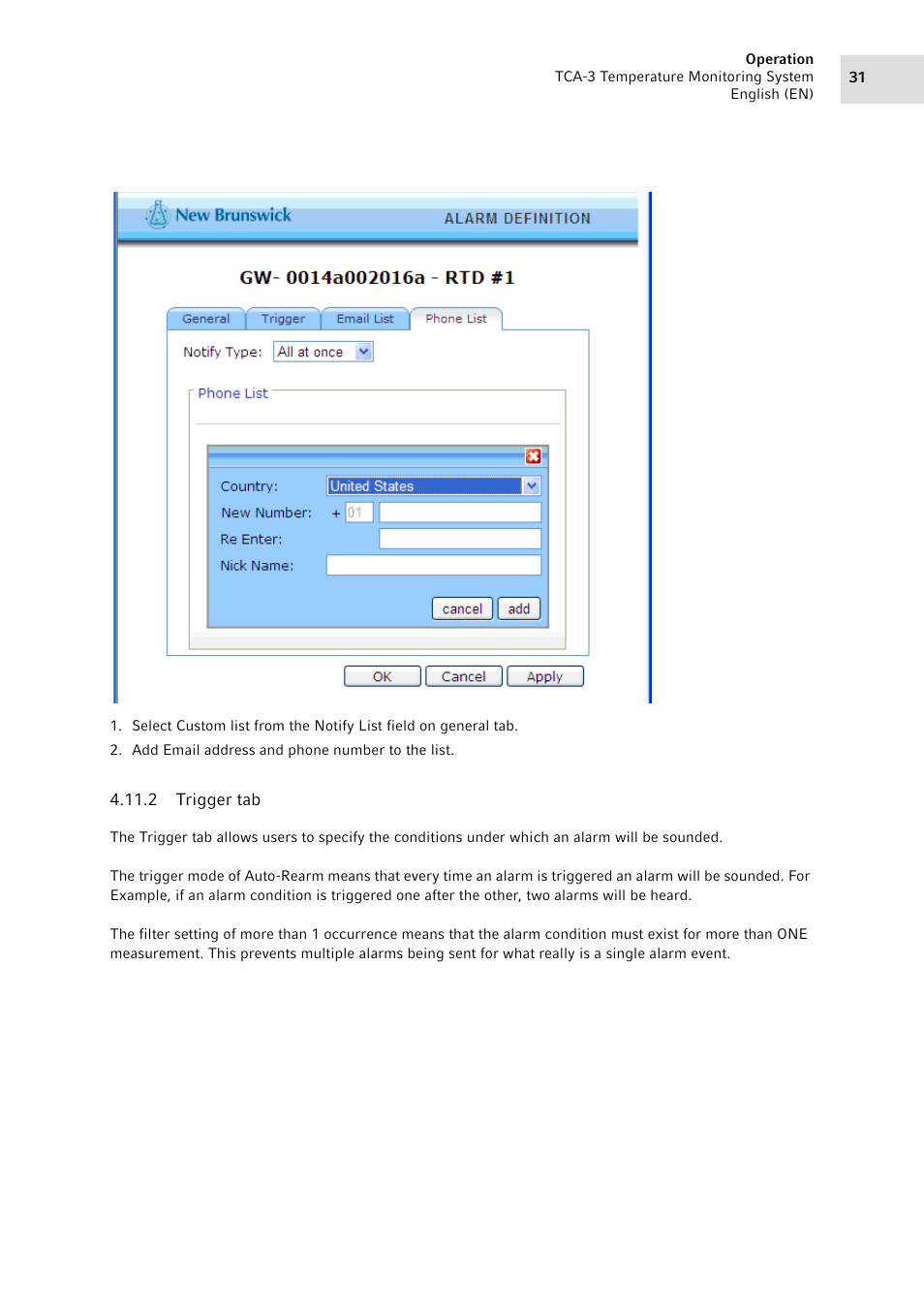 2 trigger tab, Trigger tab | Eppendorf TCA-3 Temperature Monitoring System User Manual | Page 31 / 50