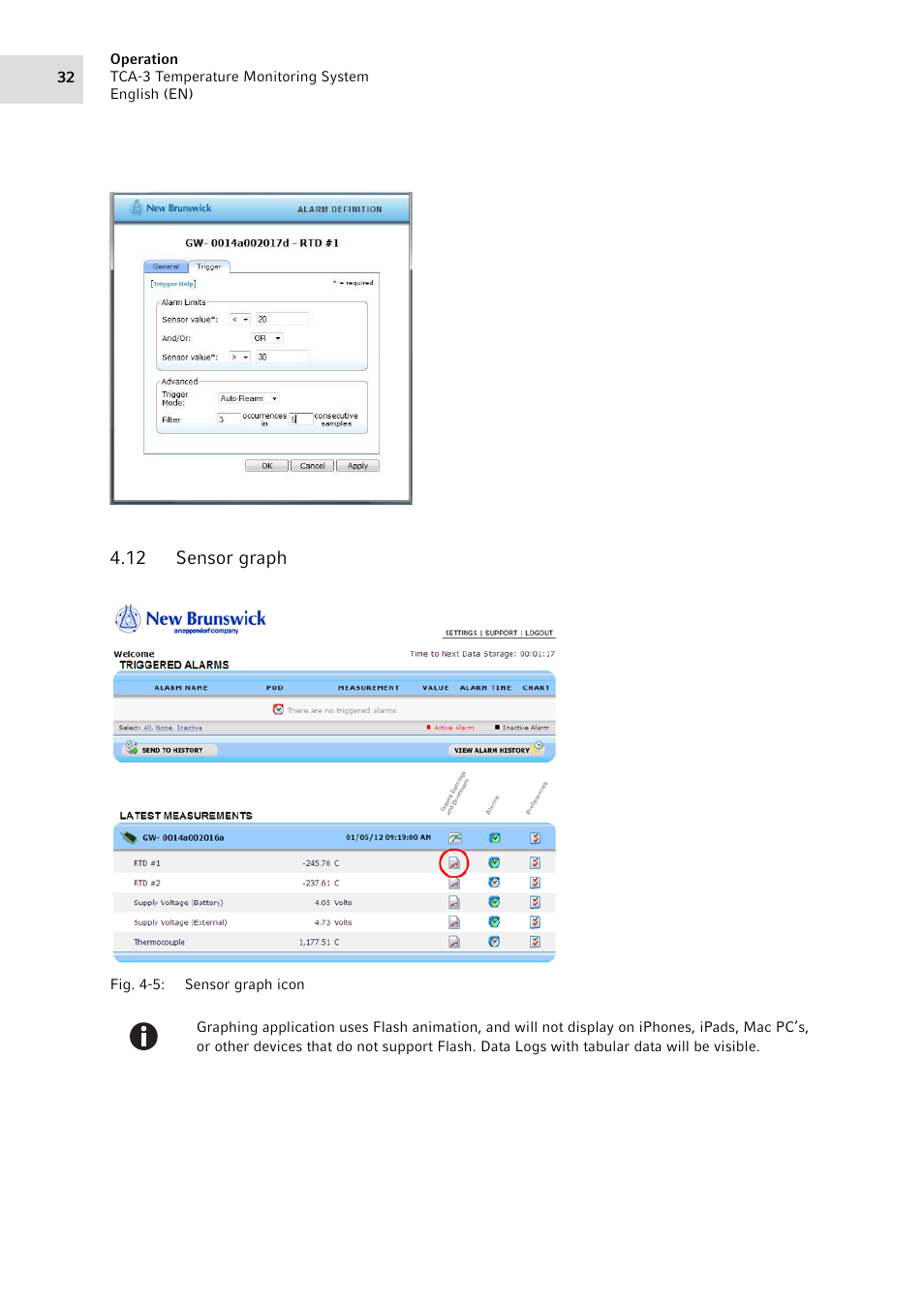 12 sensor graph, Sensor graph | Eppendorf TCA-3 Temperature Monitoring System User Manual | Page 32 / 50