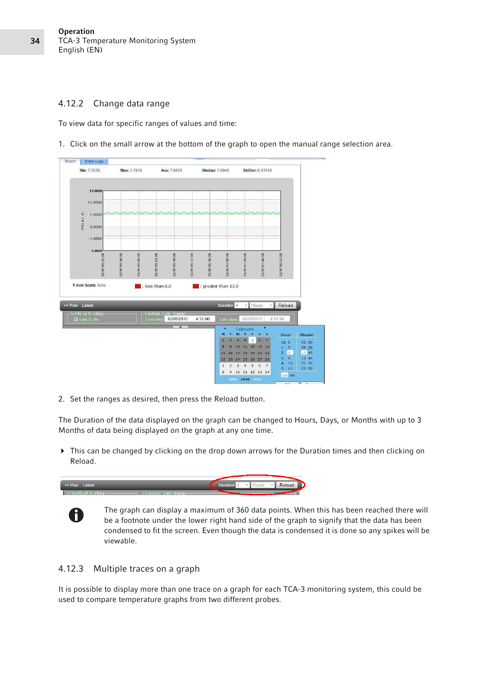 2 change data range, 3 multiple traces on a graph, Change data range | Multiple traces on a graph | Eppendorf TCA-3 Temperature Monitoring System User Manual | Page 34 / 50
