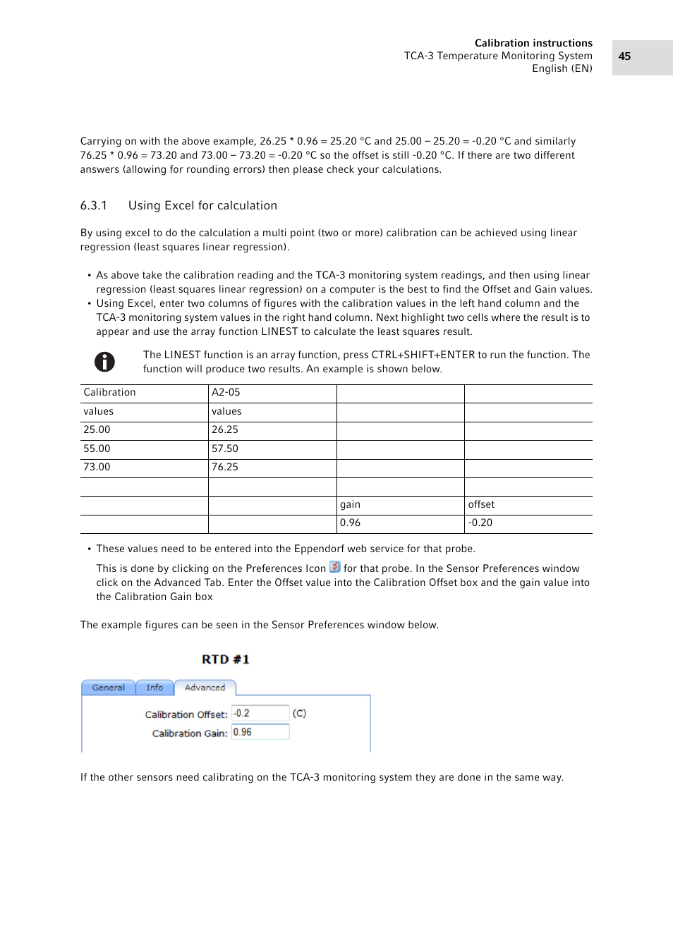 1 using excel for calculation, Using excel for calculation | Eppendorf TCA-3 Temperature Monitoring System User Manual | Page 45 / 50