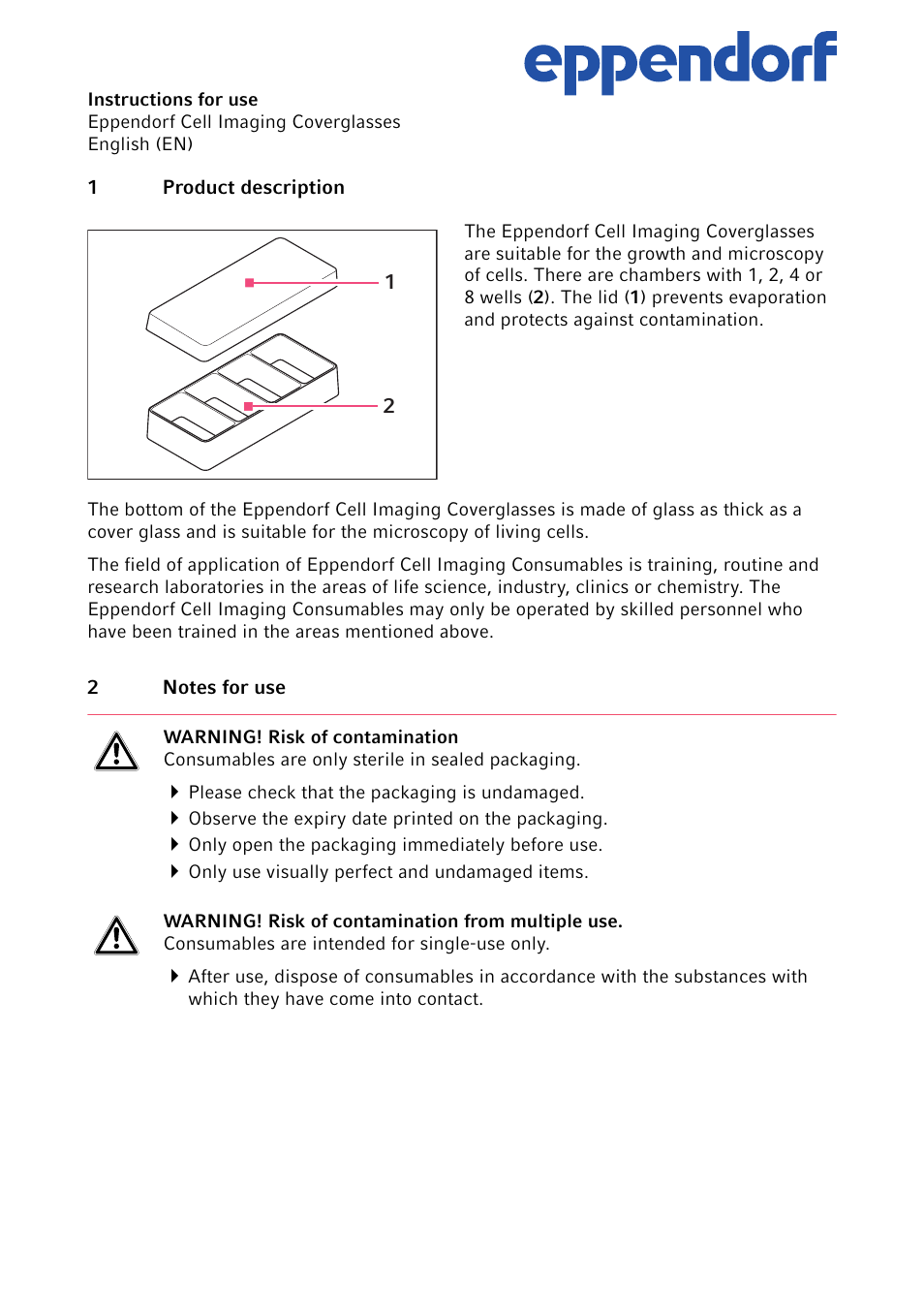 Eppendorf Cell Imagine Coverglasses User Manual | 3 pages