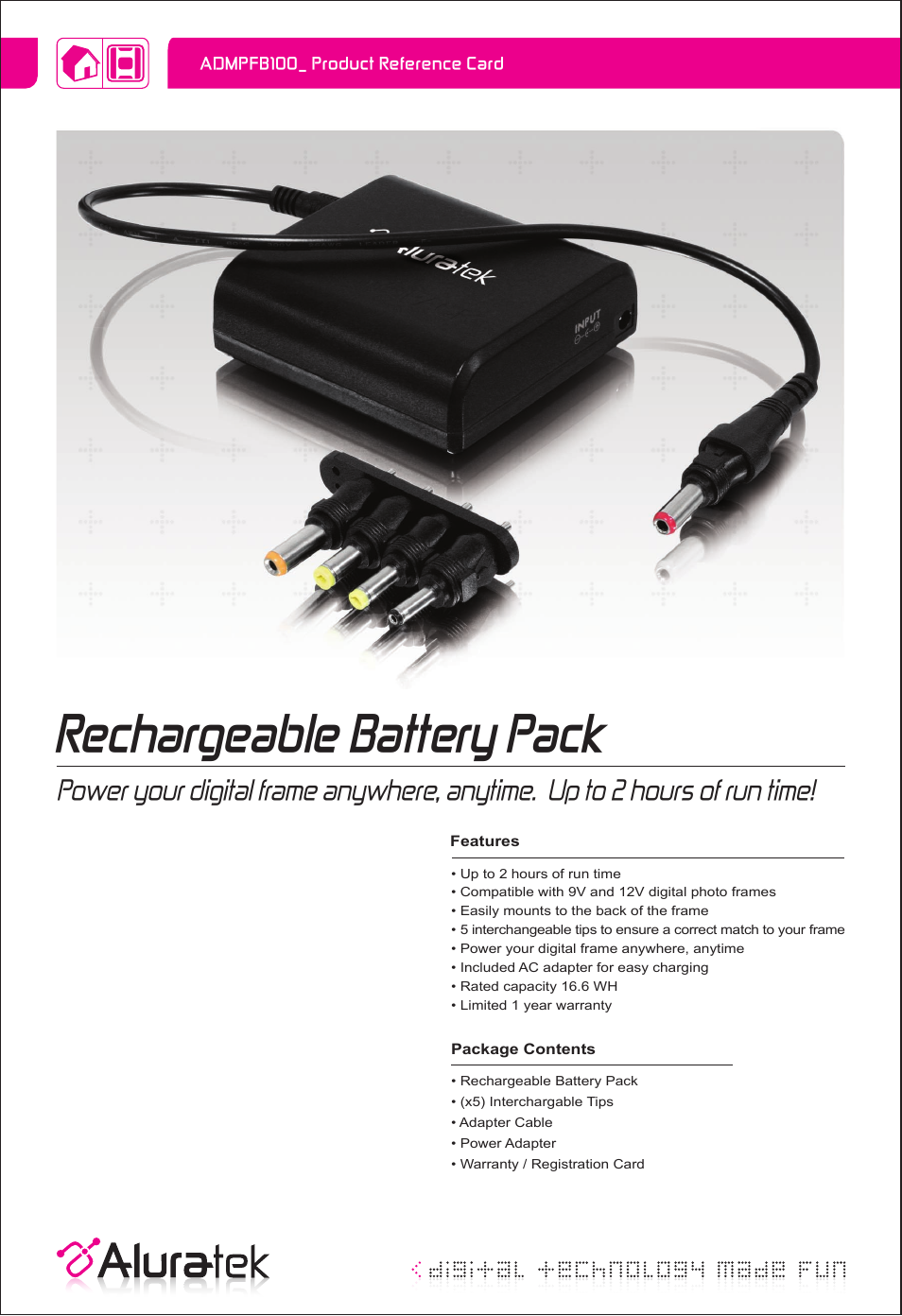 Aluratek ADMPFB100 User Manual | 1 page