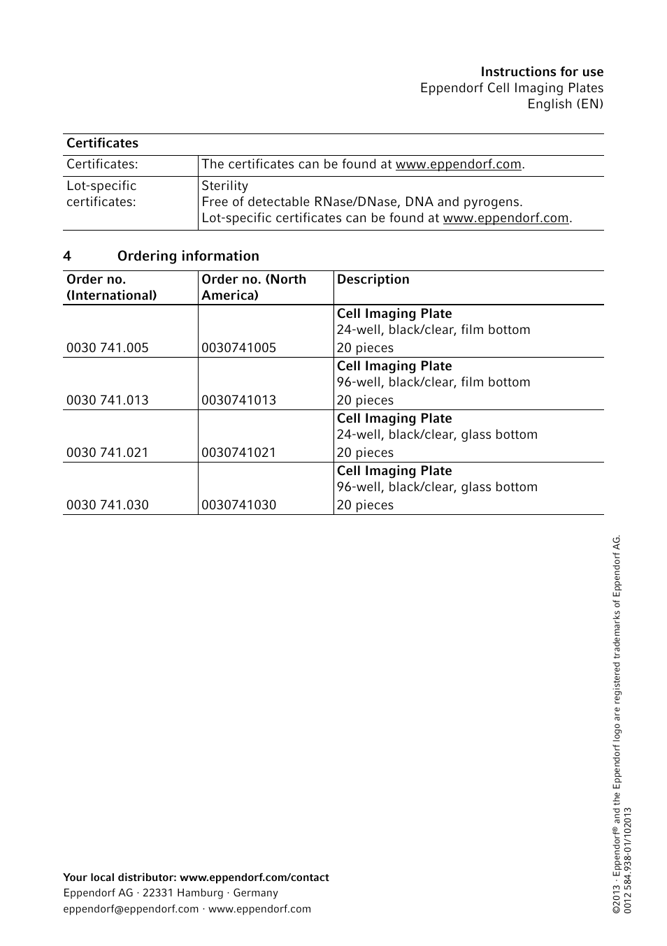 4 ordering information | Eppendorf Cell Imagine Plates User Manual | Page 3 / 3