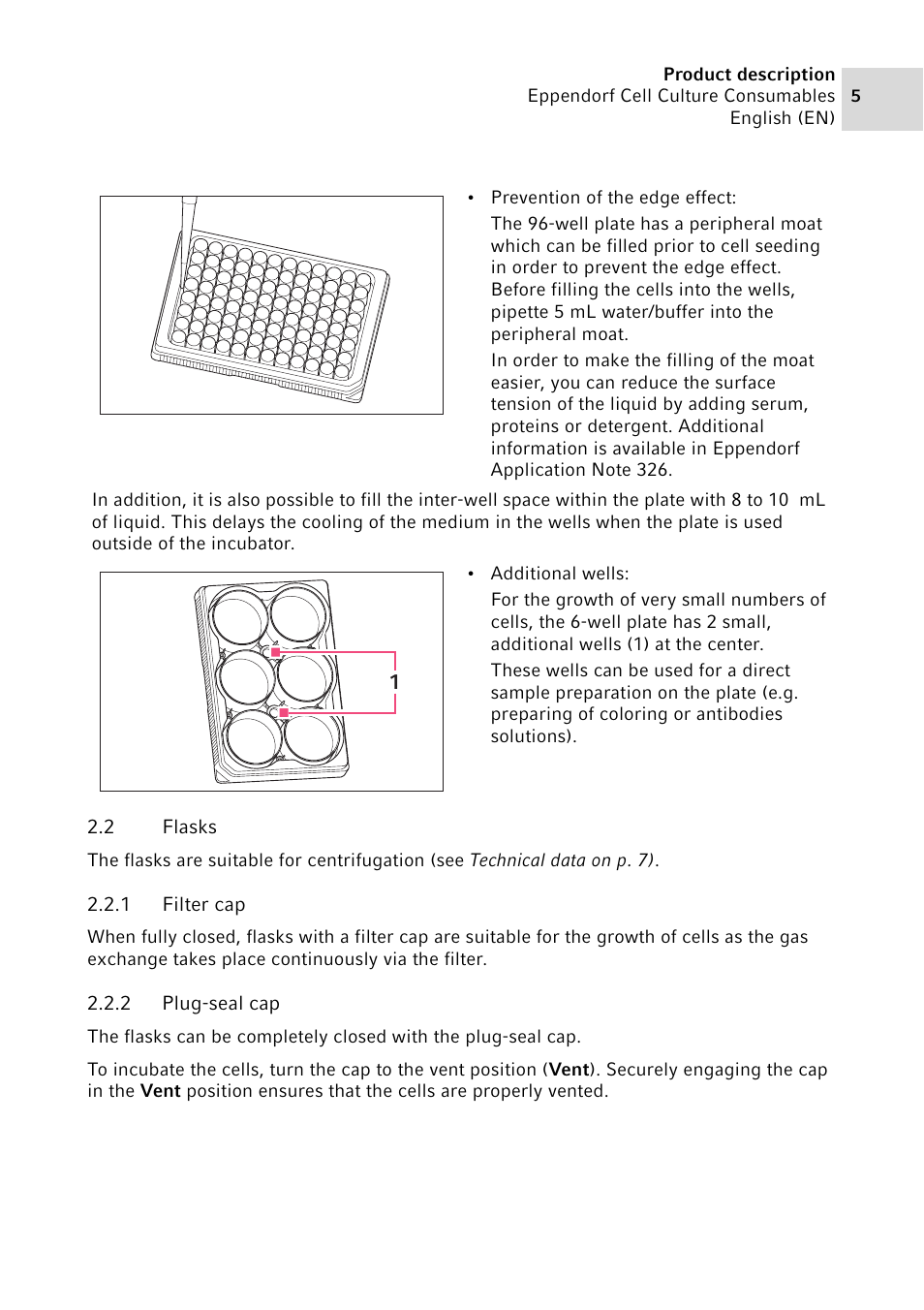2 flasks, 1 filter cap, 2 plug-seal cap | Flasks 2.2.1, Filter cap, Plug-seal cap | Eppendorf Cell Culture Consumables User Manual | Page 5 / 12