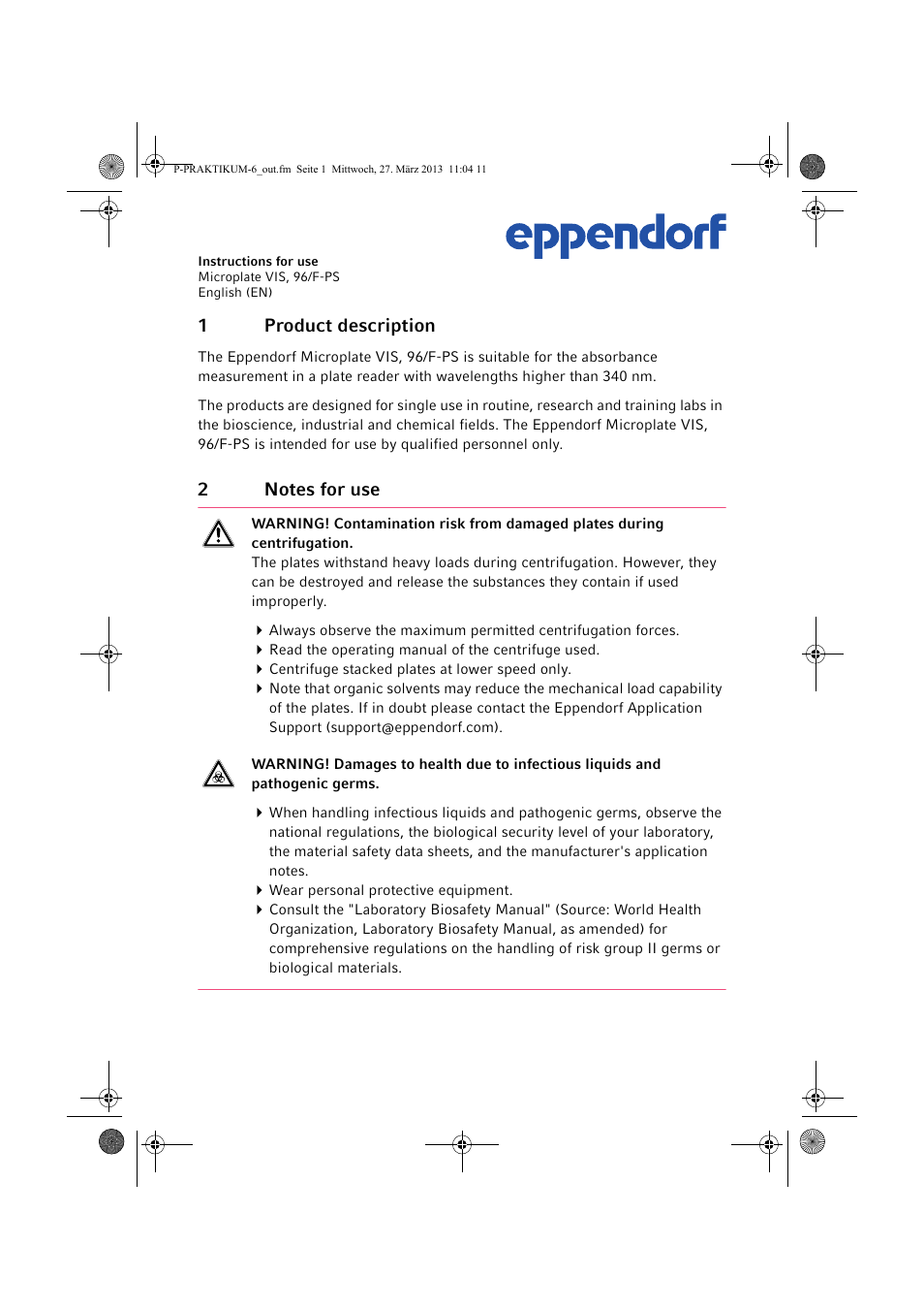 Eppendorf IFU CCC Plates User Manual | 4 pages