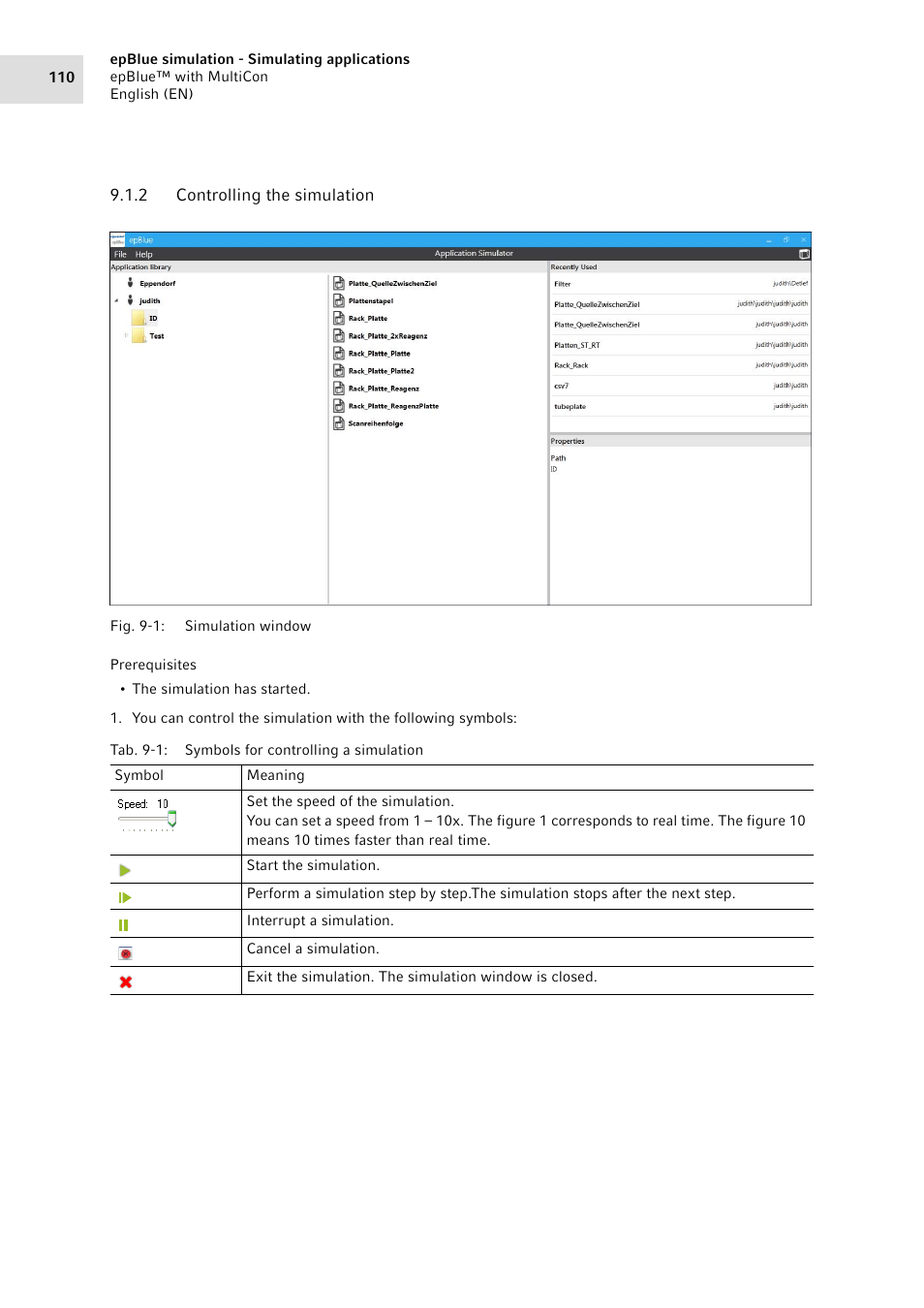 2 controlling the simulation, Controlling the simulation | Eppendorf epBlue with MultiCon User Manual | Page 110 / 180