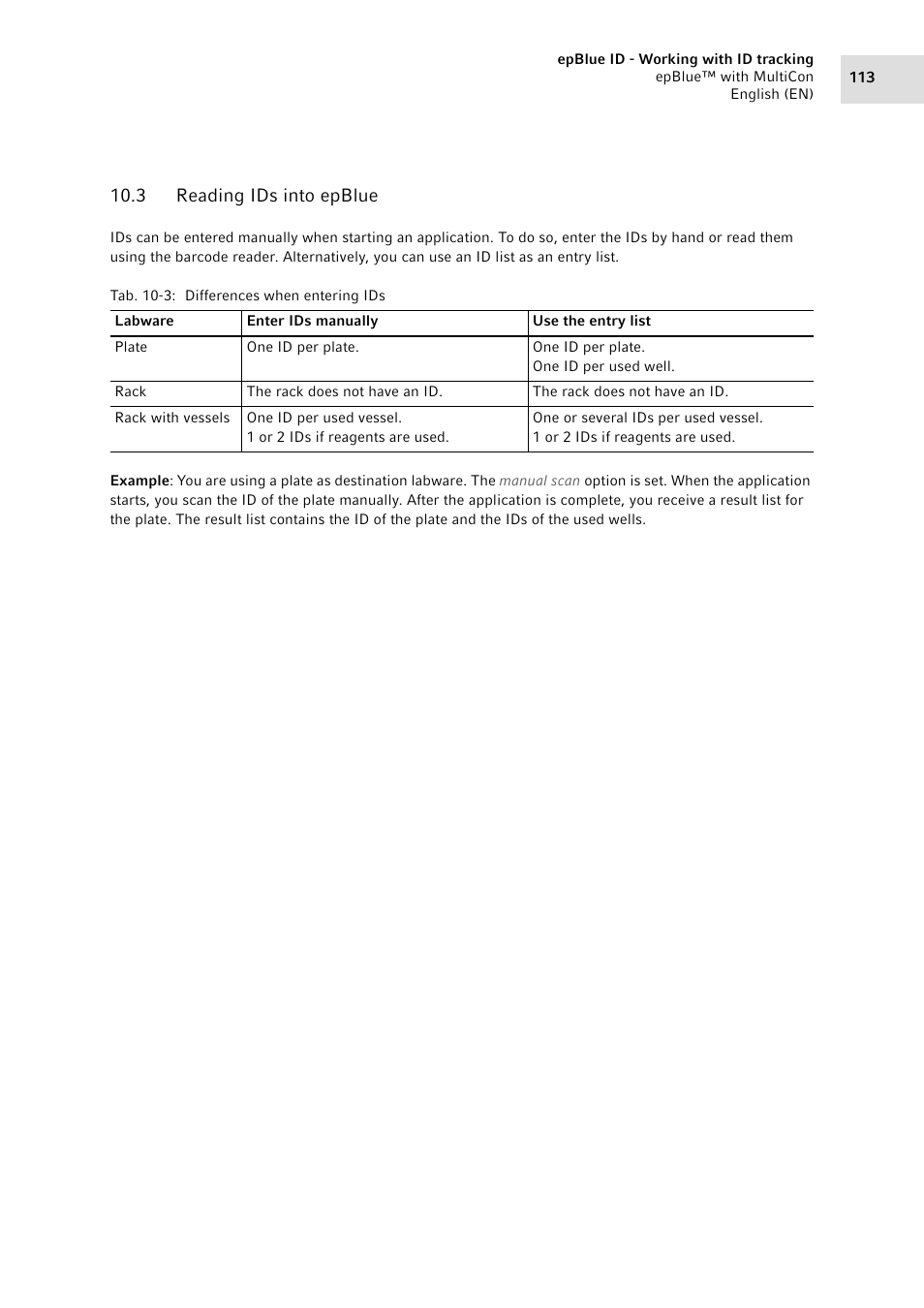 3 reading ids into epblue, Reading ids into epblue | Eppendorf epBlue with MultiCon User Manual | Page 113 / 180
