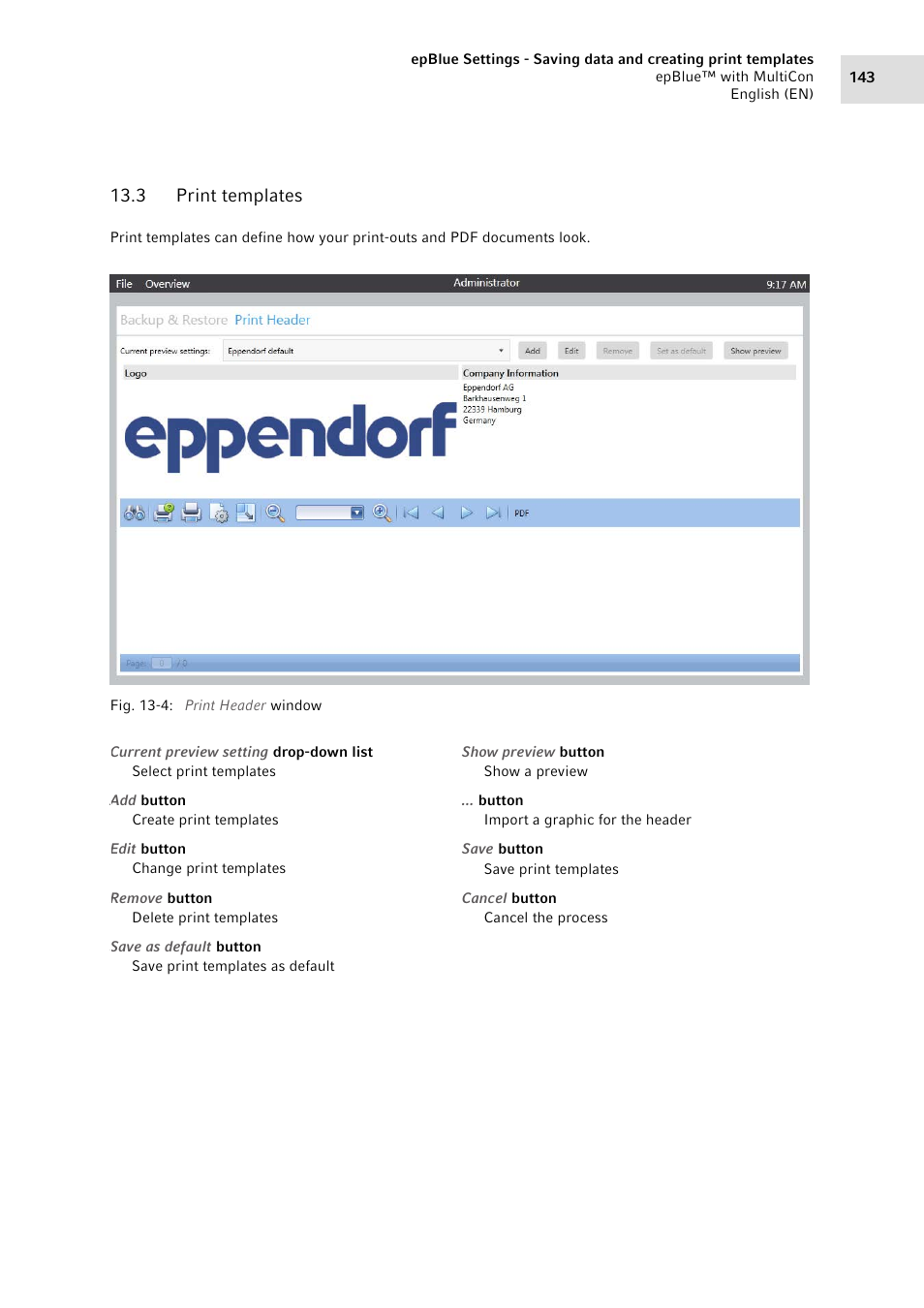 3 print templates, Print templates | Eppendorf epBlue with MultiCon User Manual | Page 143 / 180