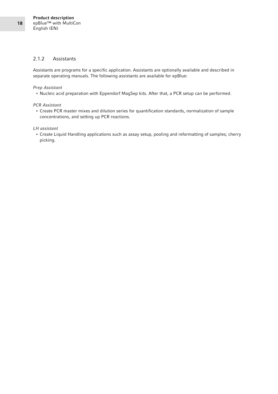 2 assistants, Assistants | Eppendorf epBlue with MultiCon User Manual | Page 18 / 180