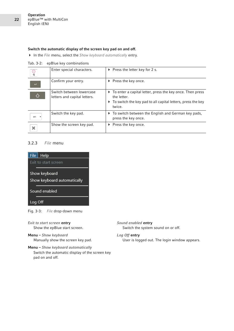 3 file menu, File menu | Eppendorf epBlue with MultiCon User Manual | Page 22 / 180