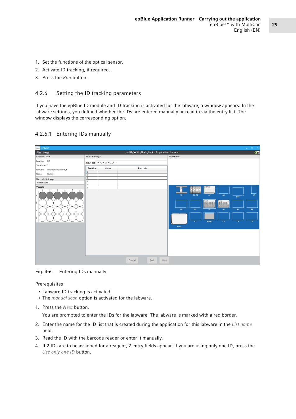 6 setting the id tracking parameters, Setting the id tracking parameters | Eppendorf epBlue with MultiCon User Manual | Page 29 / 180