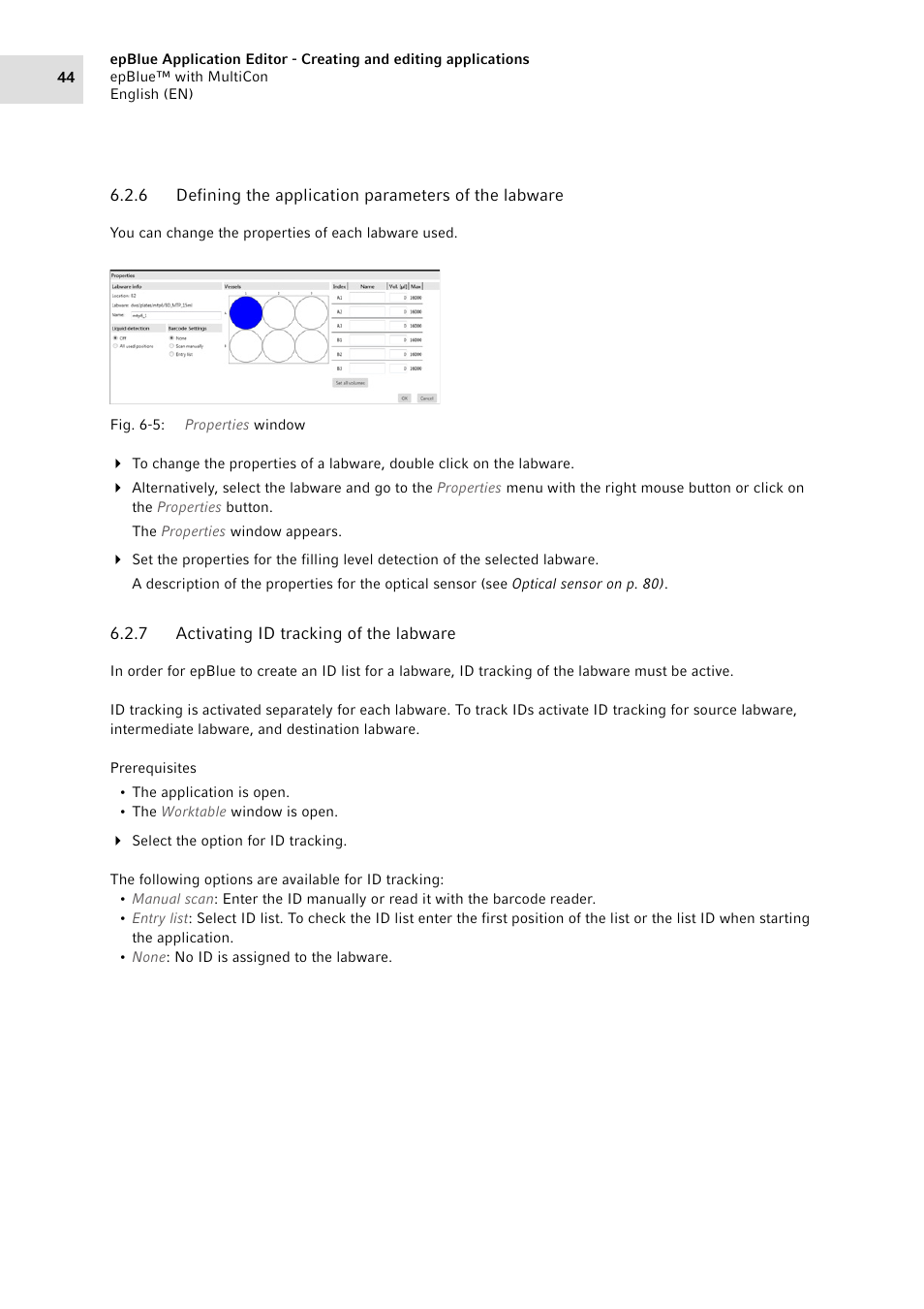 7 activating id tracking of the labware, Defining the application parameters of the labware, Activating id tracking of the labware | E (see p. 44) | Eppendorf epBlue with MultiCon User Manual | Page 44 / 180