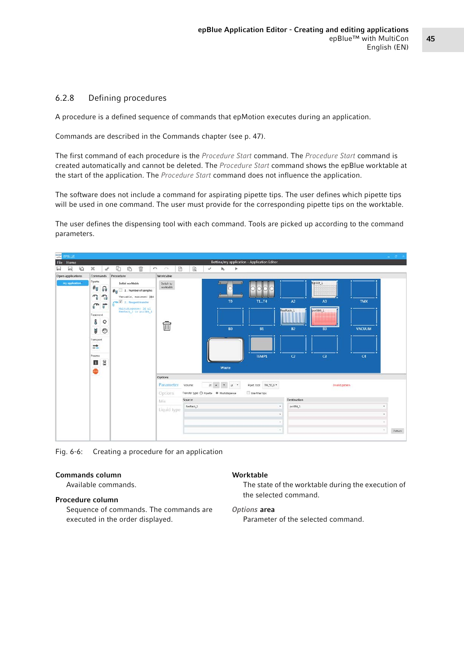 8 defining procedures, Defining procedures, E (see p. 45) | Eppendorf epBlue with MultiCon User Manual | Page 45 / 180