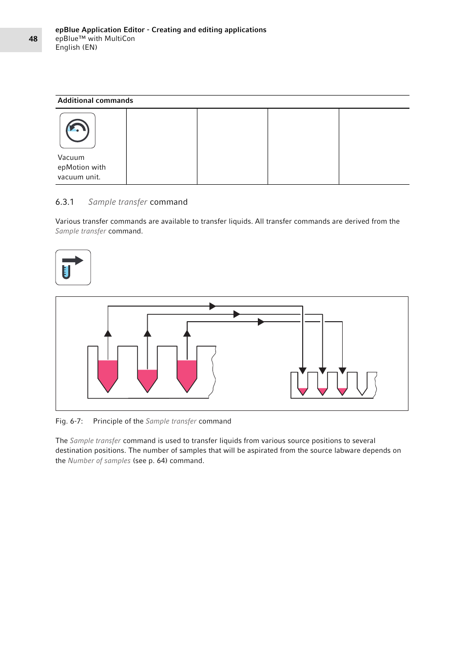 1 sample transfer command, Sample transfer command | Eppendorf epBlue with MultiCon User Manual | Page 48 / 180