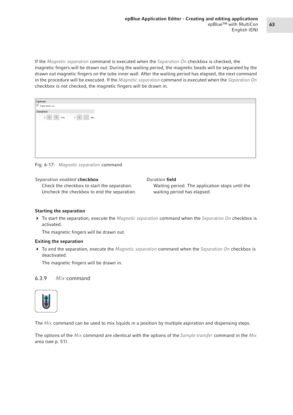 9 mix command, Mix command | Eppendorf epBlue with MultiCon User Manual | Page 63 / 180