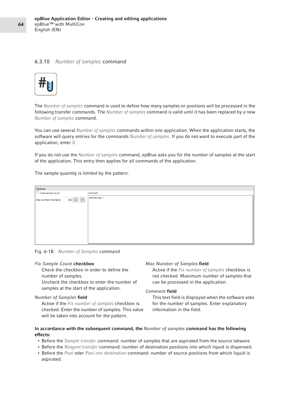 10 number of samples command, Number of samples command | Eppendorf epBlue with MultiCon User Manual | Page 64 / 180