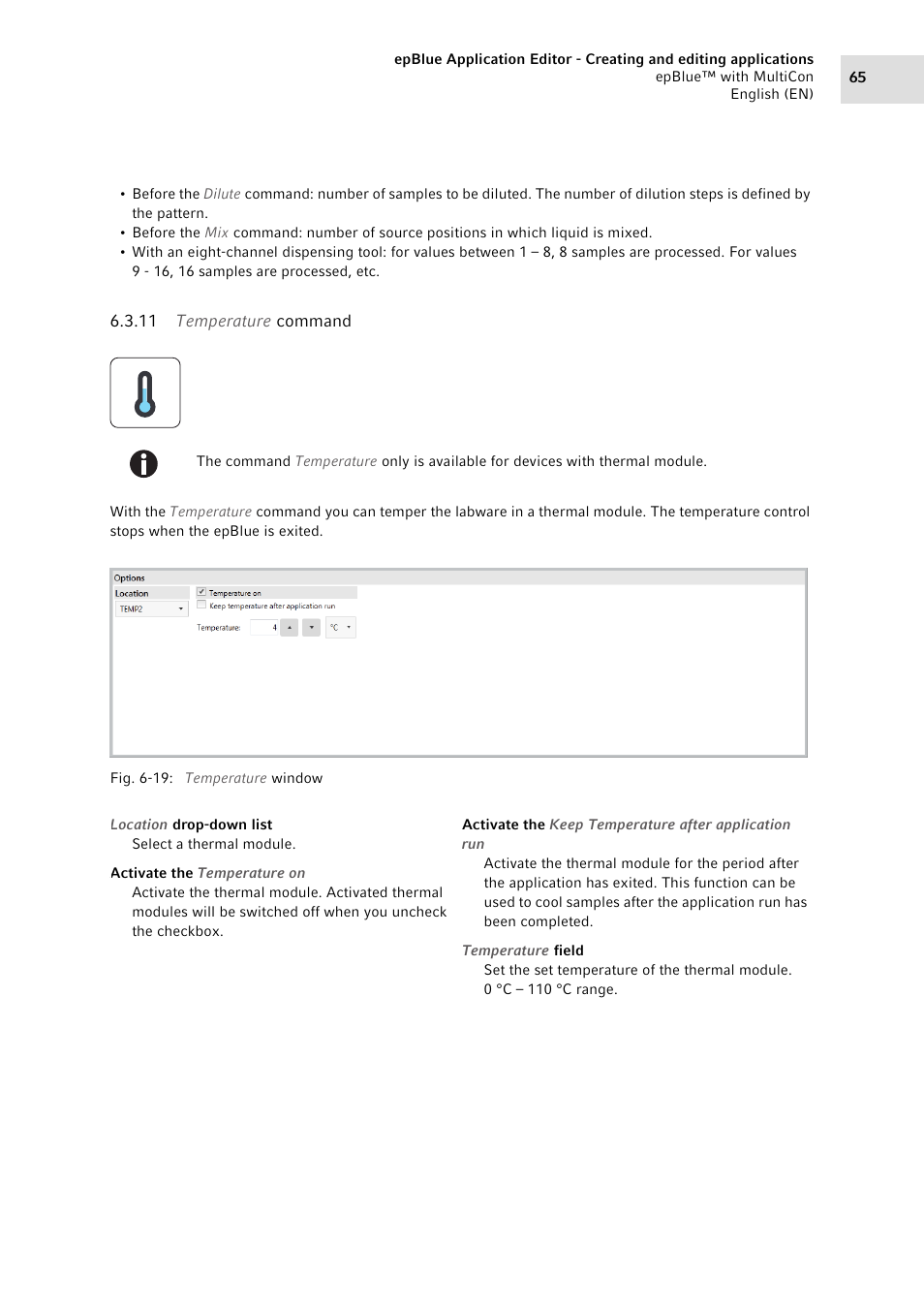 11 temperature command, Temperature command | Eppendorf epBlue with MultiCon User Manual | Page 65 / 180