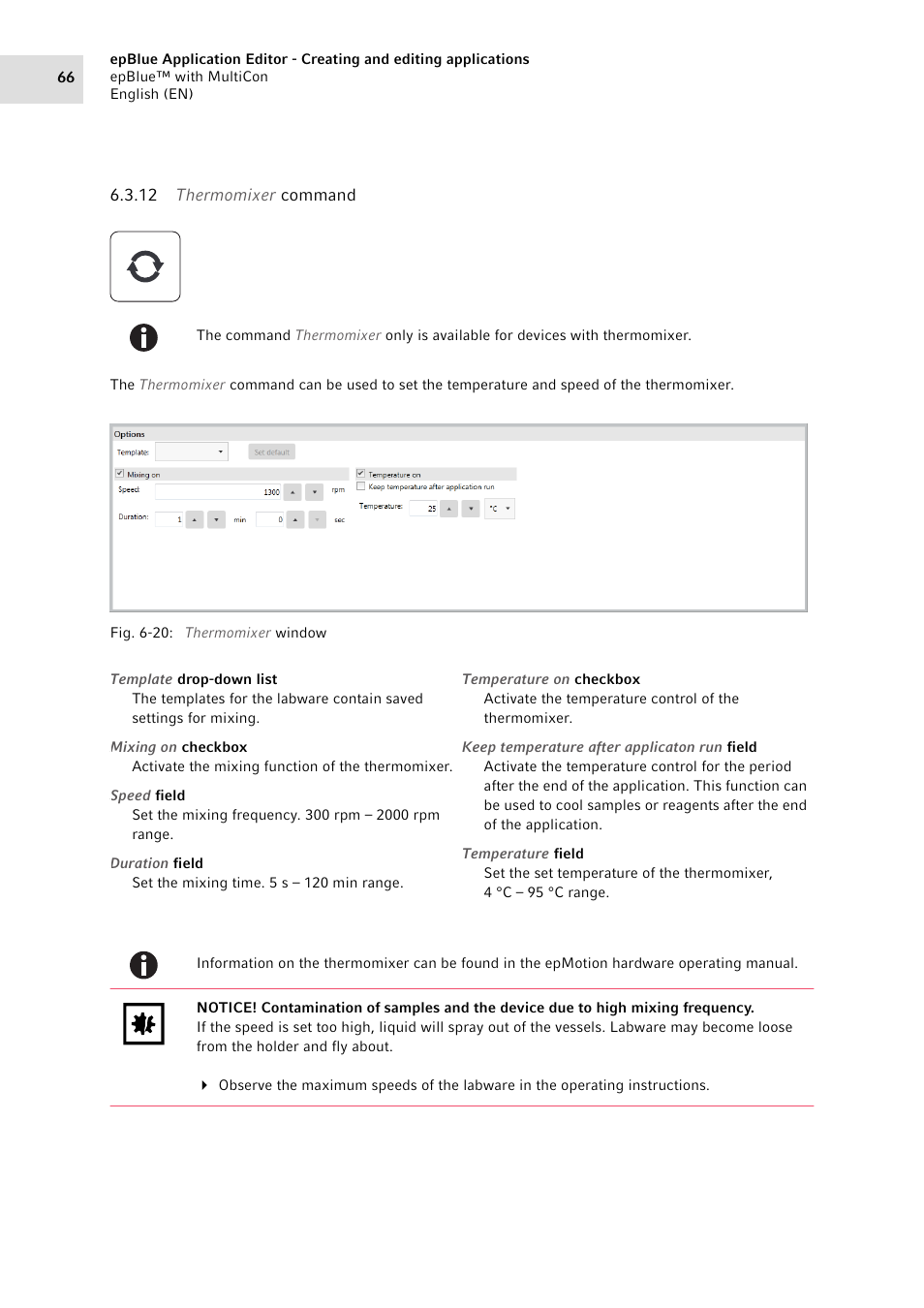 12 thermomixer command, Thermomixer command | Eppendorf epBlue with MultiCon User Manual | Page 66 / 180