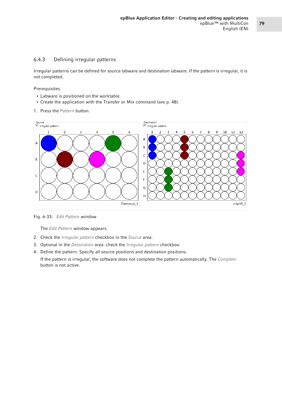 3 defining irregular patterns, Defining irregular patterns | Eppendorf epBlue with MultiCon User Manual | Page 79 / 180